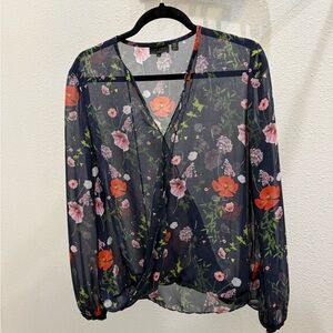 Ted Baker Navy, orange & lavender US sz 10-12 Floral Sheer Blouse